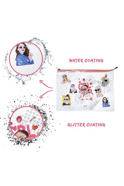 VUKİ Zipper Clear A4 File with Lurex and Water