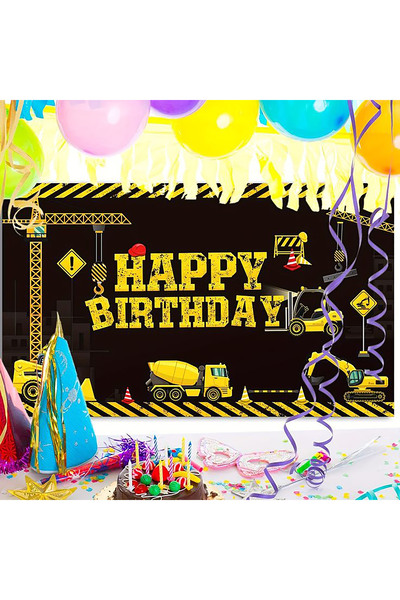 avrupakutu Doğum Günü Afişi İnşaat Temalı  100x100 cm Branda Afiş