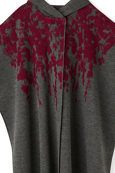 Uludağ Triko Women's Anthracite Burgundy Floral Patterned Poncho