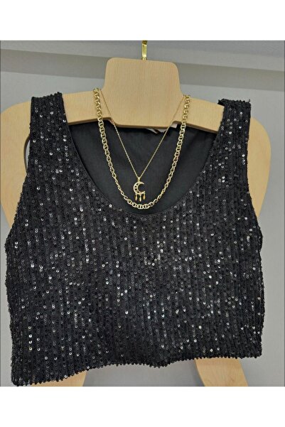 Elizar Moda SİYAH KISA KOLLU PAYETLİ BİSTÜYER