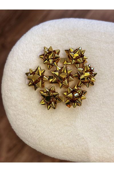MEKİK BUTİK 20Pcs Metallized Gold Color Raffia Gift Ornament Star - Gift Packing Ornament - Raffia Ornament