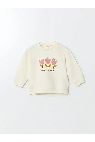 LC Waikiki Lcw Baby Ecru Crew Neck Floral Baby Girl Blouse and Pants 2Pcs