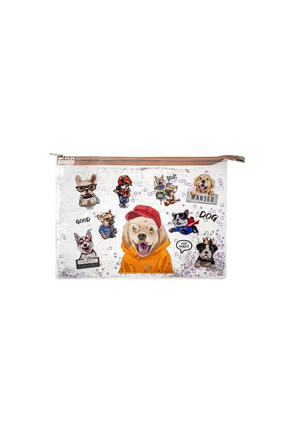 VUKİ Clear A4 File - Dog Glitter and Watery Zipper