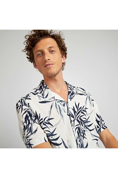 KIABI Floral print linen blend shirt BLUE