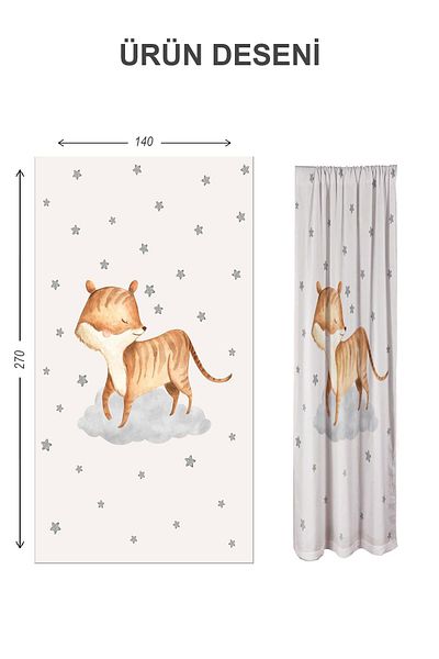Doruklar Home Collection Digital Printing Washable Fox Pattern 2 Wings Baby and Children's Room Background Curtain