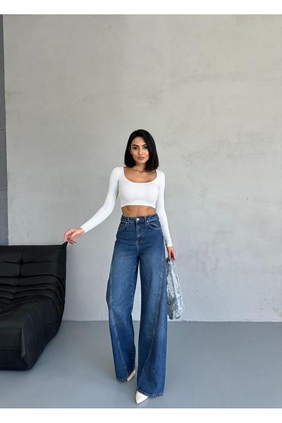 Zeo Basic PALAZZO JEANS ALBASTRU DE șLEfuit cu cusătură laterală