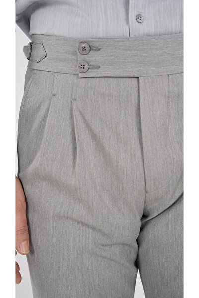 LONATOLİA Erkek Regular Fit Yüksek Bel Piliseli-Tokalı Kumaş Pantolon-Gri