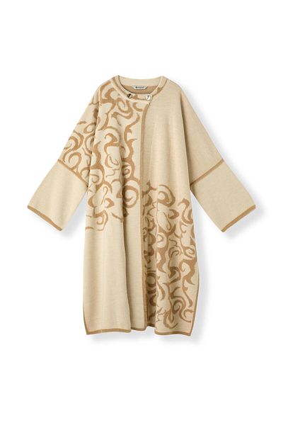 Uludağ Triko Women's Bone Mink Textured Long Shuttle Poncho