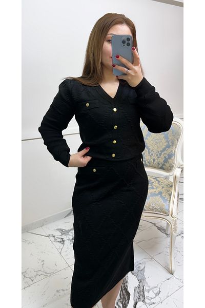 ABBA Knitwear Patterned Double Skirt Top Set