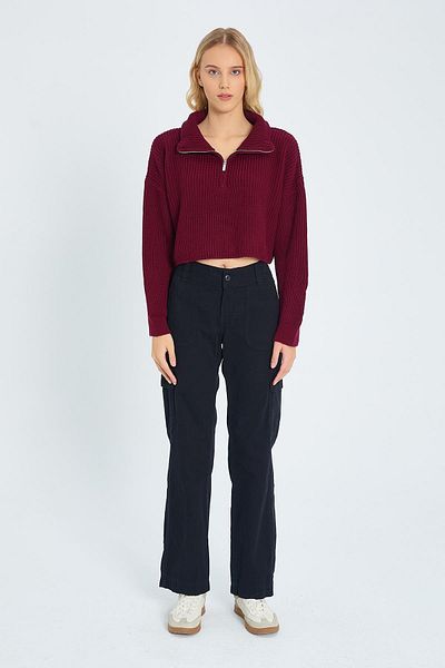 Mixray 6752 Pulover de damă cu fermoar model Claret Red Crop