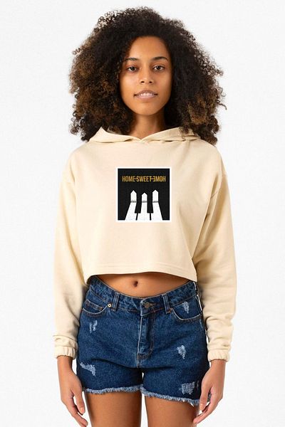 Tshirthane G-Dragon Home Sweet Home - Beige Women's Crop Hoodie