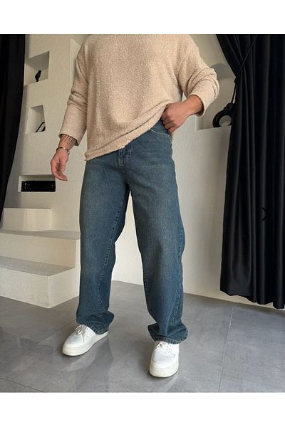 DENİM ESPİRİ Men's and Women's Faded Effect Loose Fit Wide Leg Casual Baggy Jean Pants