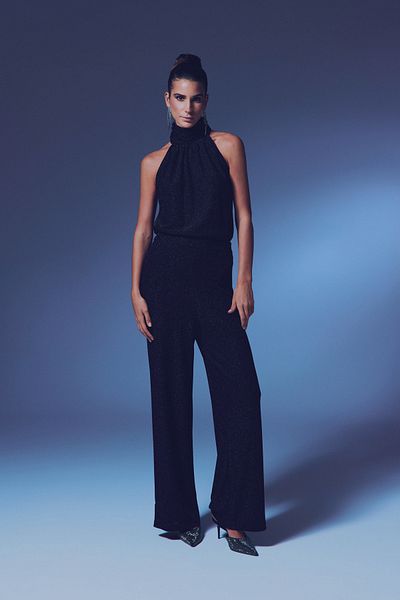 Sateen Pantaloni largi cu sclipici - negri