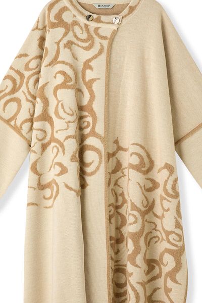 Uludağ Triko Women's Bone Mink Textured Long Shuttle Poncho