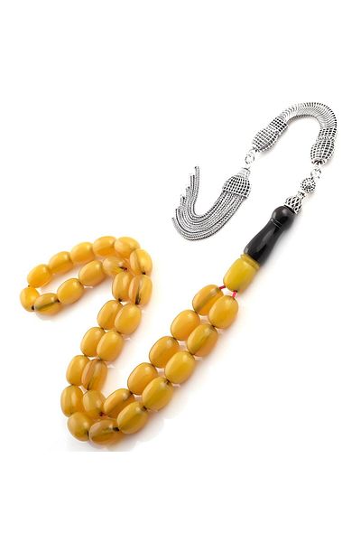 TESBİHCİBABA Alkan Master Custom Made Baroque Green Crimped Amber Prayer Beads