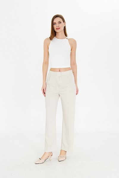 Kutaf Stone Wide Leg Wide Leg Hook and Loop Closure Pleat Detailed High Waist Woven Fabric Pants