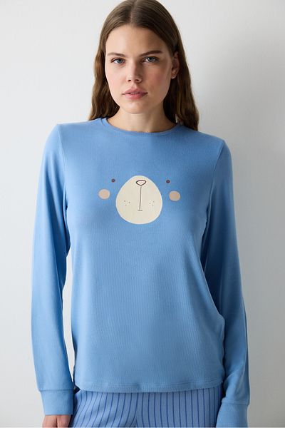 Penti Niedliches Bären-Pyjama-Set mit hellgrauen Thermohosen