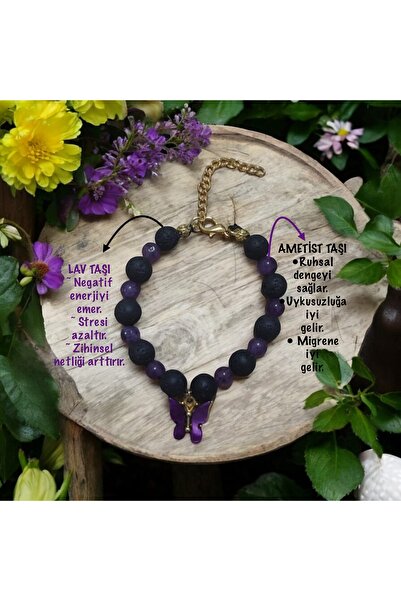 feyza collection حجر الحمم الحجرية الطبيعية - سوار السعادة من حجر الجمشت