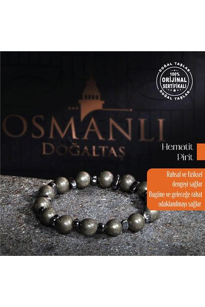 OSMANLI DOĞAL TAŞ Original Pyrite Hematite Natural Stone - Certified Bracelet & Spiritual Balance