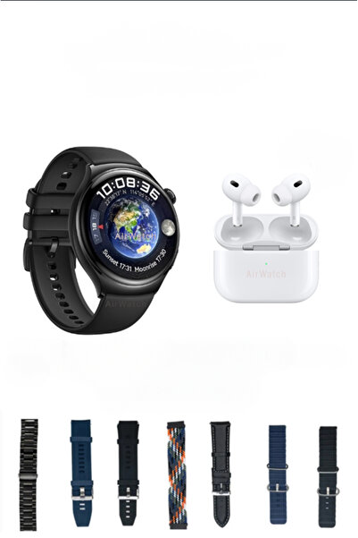 AirWatch HX-4 Pro Suit Akıllı Saat SET 7 Kordon ve Bluetooth Kulaklık Hediyeli Akıllı Saat