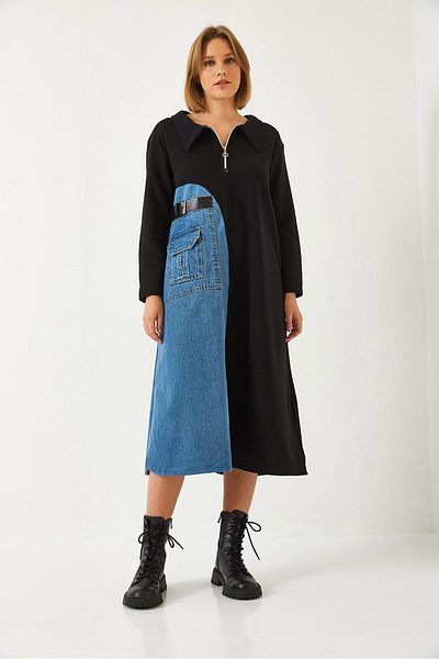 Bianco Lucci Damen Denim Detailliertes Langes Kleid 8130 60261134