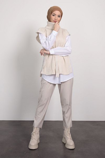 Tesettür Diyarı Turtleneck Belt Detailed Hijab Sweater