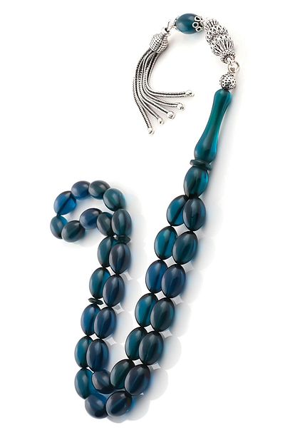 TESBİHCİBABA Misty Blue Crimped Amber Rosary from Tasbihcibaba Workshop