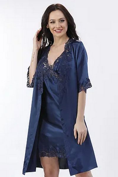 Espuar Satin 2-Piece Low-Cut Back Tulle Nightgown Dressing Gown Set
