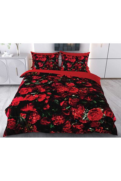 Evimemoda طقم غطاء لحاف ثلاثي الأبعاد مطبوع رقميًا من Claris Red Roses - مزدوج