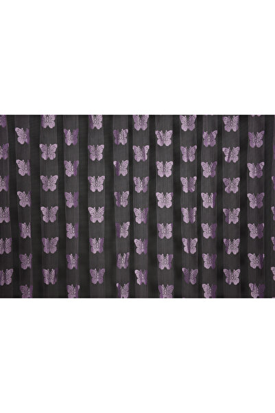 AKÇA TEKSTİL Butterfly Model Lila Double Color Rope Curtain Ready Buttons Stitched Rope Curtain 300*280cm