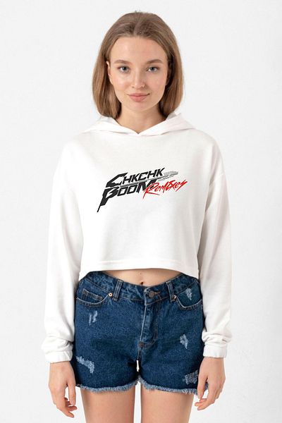 Tshirthane Stray Kids Chk Chk Boom - Ecru Women's Crop Hoodie