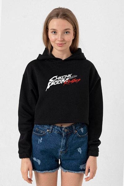 Tshirthane Stray Kids Chk Chk Boom - Black Women's Crop Hoodie