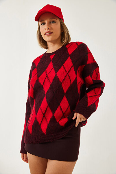 Bianco Lucci Women's Diamond Patterned Knitwear Sweater 241211 60261146