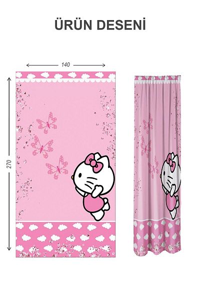 Doruklar Home Collection Digital Printing Washable Hello Kitty Pattern 2 Wings Baby and Children's Room Background Curtain