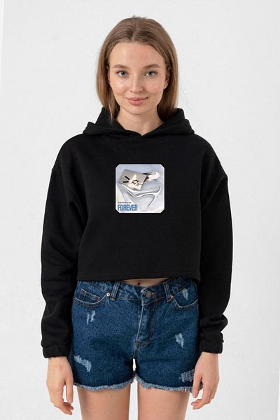 Tshirthane Black Hooded Crop Women Babymonster Forever T-Shirt