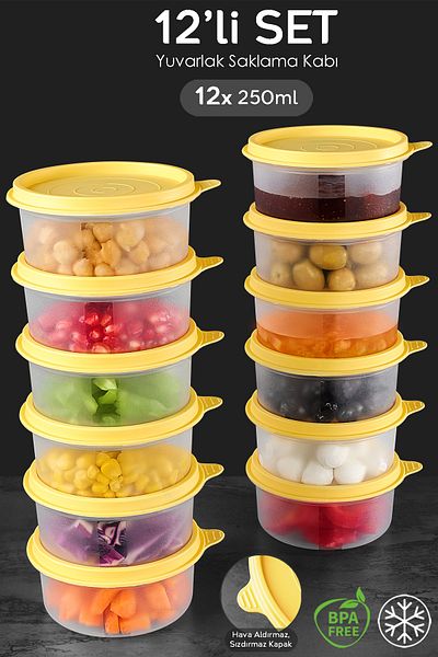 Meleni Home 12-Piece Yellow Round Food Storage Set - Food Organizer Container 12X250Ml