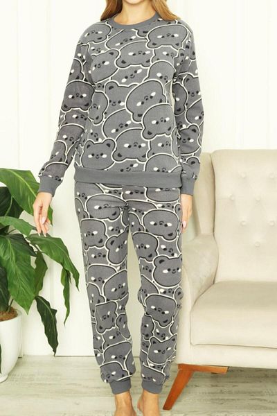 Nicoletta Women's Plush Pajama Set Welsoft GRAY