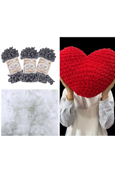 Alize Heart Pillow Puffy Material 3 Puffy και 400 γρ. Σετ ινών με χάντρες