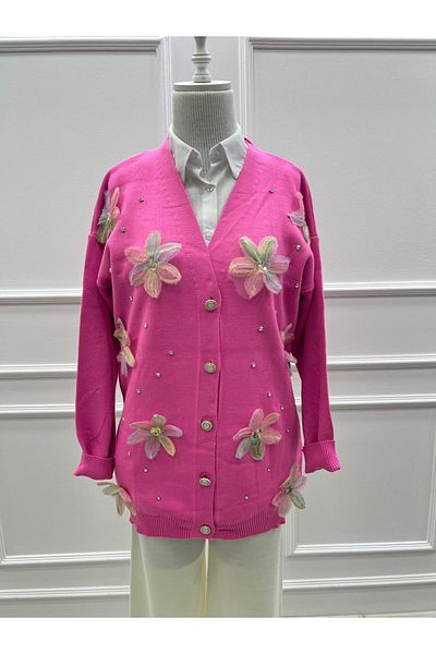 STİLZERAFET Cardigan tricotat cu detalii de flori