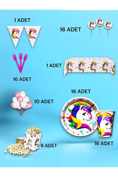 VibeHome Unicorn Themed Luxury Set for 16 - Birthday Party and Fun Events