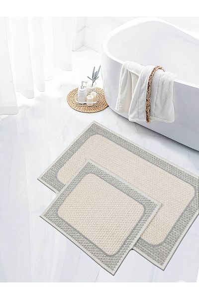 Myevilla طقم بساط حمام قابل للغسل من القطن الطبيعي مكون من 2 مقعد مرحاض 60x100-50x60 سم 7034