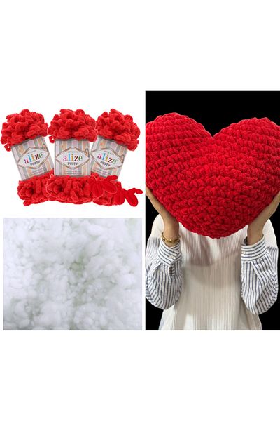 Alize Heart Pillow Puffy Material 3 Puffy and 400 Gr. Bead Fiber Set