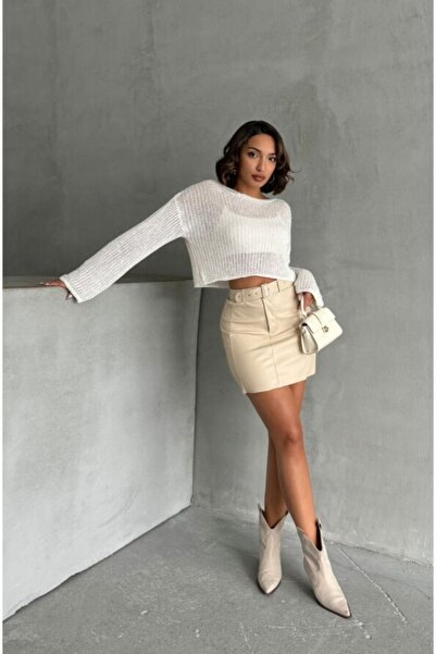 TOPSHOW Mini fustă de bază din piele artificială cu detaliu curea