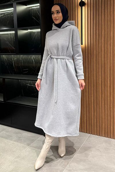 julude Φόρεμα Hijab με γκρι κουκούλα με τρεις κλωστές