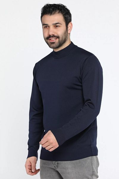 MİSHAR İTALİA Мъжки трикотажен пуловер с половин яка в тъмносин цвят