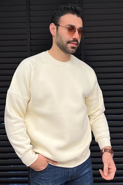 MİSHAR İTALİA Φούτερ Cream Crew Neck με 3 νήματα