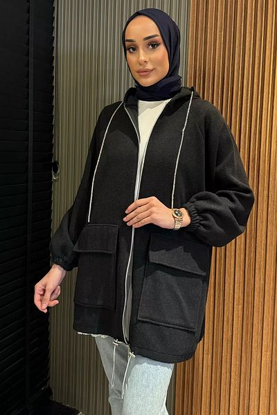julude Μπουφάν Hijab Stash με κουκούλα από ανθρακί φερμουάρ