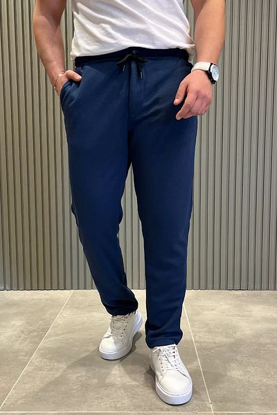 MİSHAR İTALİA Navy Blue Men's Elastic Waist Jogger Pants
