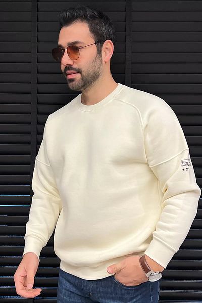 MİSHAR İTALİA Φούτερ Cream Crew Neck με 3 νήματα