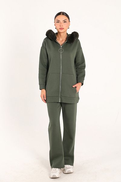 Melike Tatar Khaki Three Thread Fur Suit 3-3100